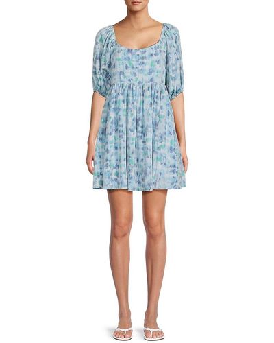 BCBGeneration Scoopneck Puff Sleeve Mini Dress - Blue