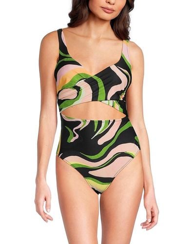 Hutch Abstract Cutout Wrap One Piece Swimsuit - Green