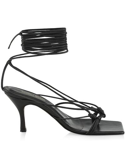 Andrea Wazen Mandaloun Leather Wraparound Sandals - Black