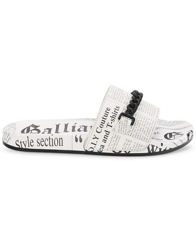 John Galliano Newspaper-print Chain Leather Slides - White