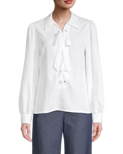 Elie Tahari Puff-sleeve Faux Lace-up Blouse - White