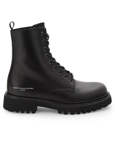 John Galliano Leather Combat Boots - Black