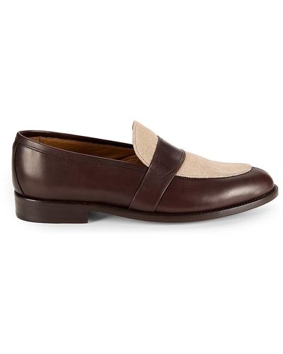 Nettleton Two Tone Leather Penny Loafers - Brown
