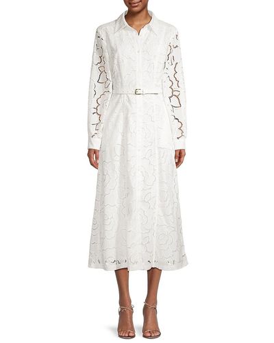 Toccin Ivy Floral Lace Midi Shirt Dress - White