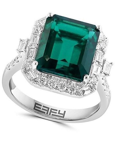 Effy 14k White Gold, Lab Grown Emeralds & Lab Grown Diamond Cocktail Ring - Green