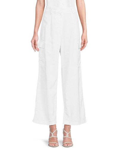 Ellen Tracy Linen Blend Cargo Pants - White