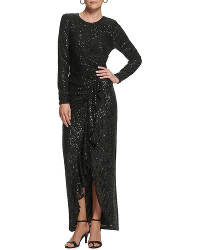 Vince Camuto Ruffle Sequin Gown - Black