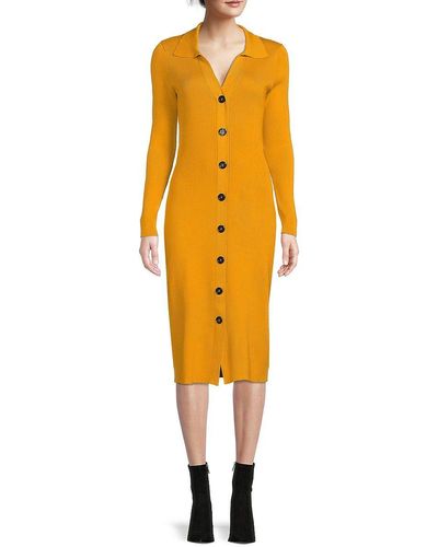 Karl Lagerfeld Ribbed Midi Sweater Dress - Yellow
