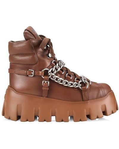Miu Miu Leather Lug Sole Platform Ankle Booties - Brown