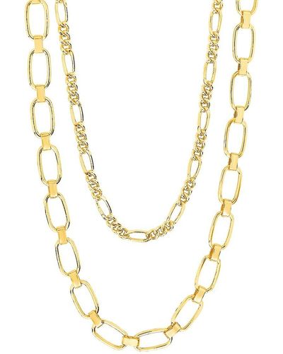 Sterling Forever Goldplated Figaro & Square Link Layered Chain Necklace - Natural