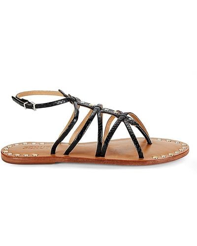 SCHUTZ SHOES Malaya Studded Strappy Flat Sandals - Brown