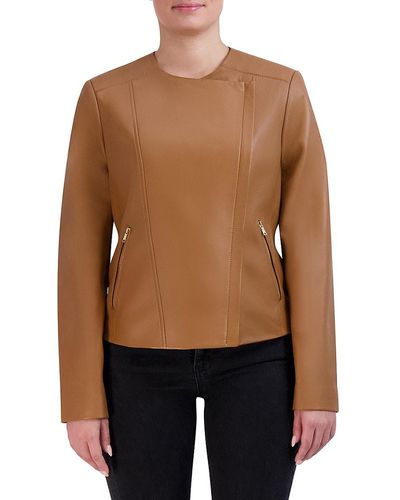 Cole Haan Collarless Leather Jacket - Black