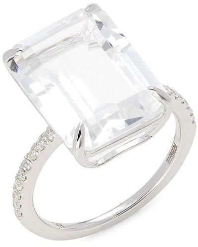 Effy 14k White Gold, White Topaz & Diamond Ring - Metallic