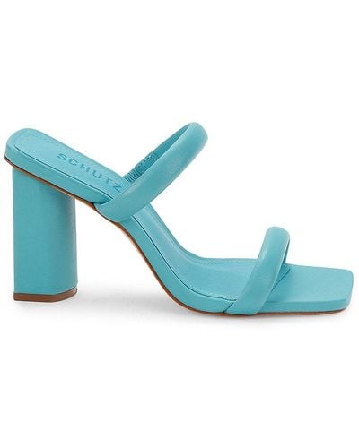 SCHUTZ SHOES Ully Leather Block Heel Sandals - Blue