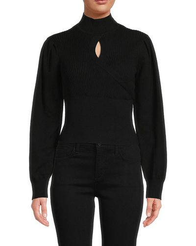 BCBGeneration Ribbed Puff Sleeve Sweater - Black
