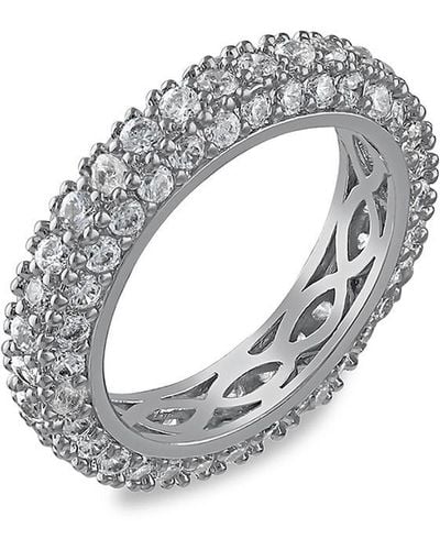 CZ by Kenneth Jay Lane Look Of Real Rhodium Plated & Cubic Zirconia Pavé Domed Band Ring - Metallic