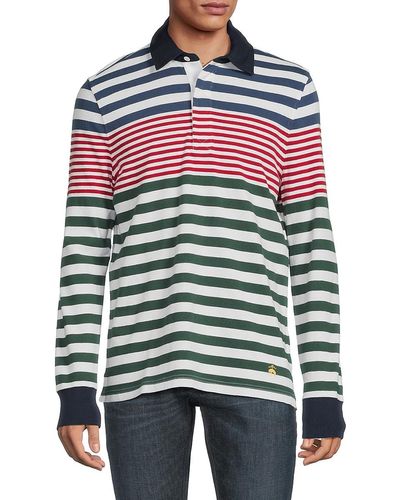 Brooks Brothers Long Sleeve Striped Ruby Polo - White