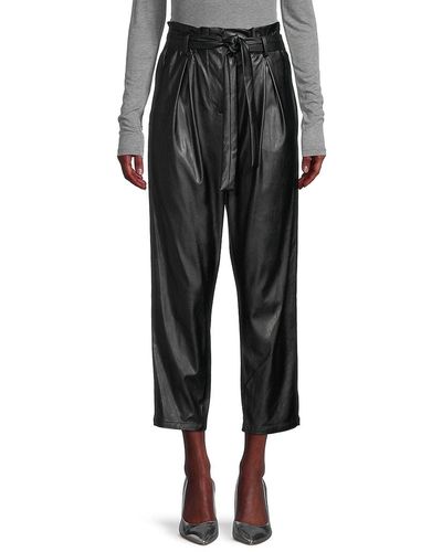 BCBGMAXAZRIA Faux Leather Cropped Paperbag Pant - Black