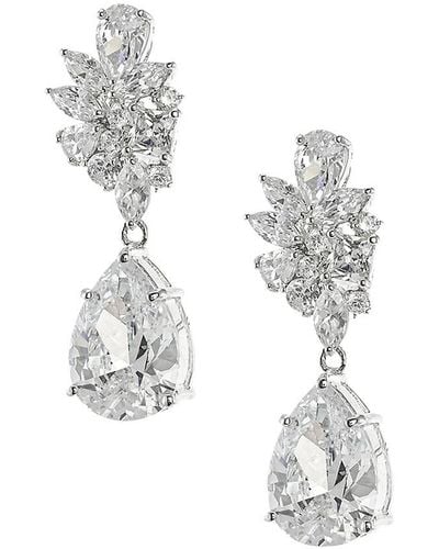 CZ by Kenneth Jay Lane Look Of Real Rhodium Plated & Crystal Drop Earrings - White