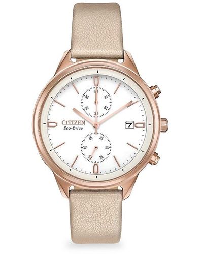 Citizen Eco-drive Chandler 39mm Goldtone Stainless Steel & Vegan Leather Strap Watch - White