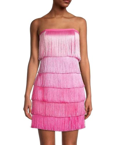 MILLY Nuoir Ombré Fringe Dress - Pink