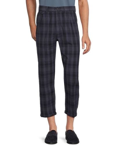 Alex Mill Plaid Pleated Cropped Trousers - Blue