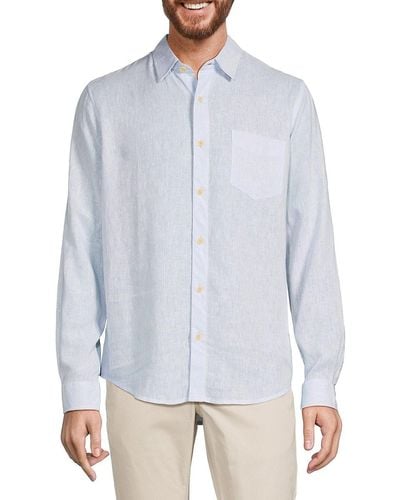 Ben Sherman 'Long Sleeve Linen Blend Shirt - Blue