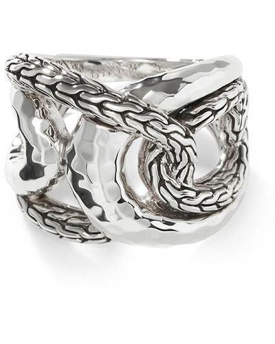 John Hardy Classic Chain Sterling Hammered Ring - White