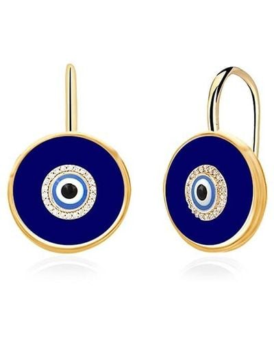 Gabi Rielle Timeless Treasure Azur Protector 14k Gold Vermeil & Crystal Evil Eye Earrings - Blue