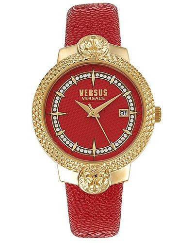 Versus Moufferard 38mm Ip Goldtone Stainless Steel, Crystal & Leather Strap Watch - Red