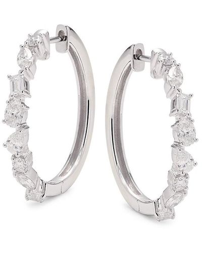 Effy 14K & 1.41 Tcw Diamond Hoop Earrings - White
