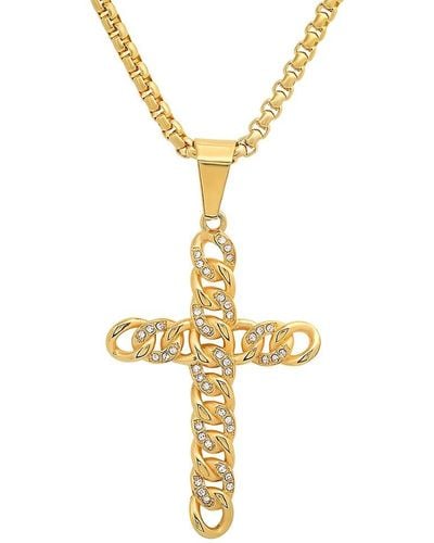 Anthony Jacobs 18K Goldplated Stainless Steel & Simulated Diamond Chain Cross Pendant Necklace - Metallic