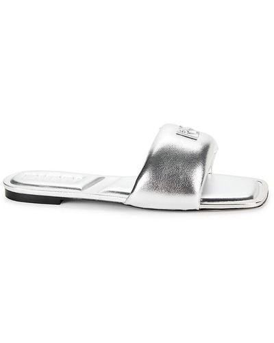 DKNY Drea Metallic Logo Flat Sandals - White