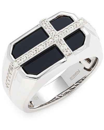 Effy Sterling Silver, Sapphire & Onyx Cross Ring - Metallic