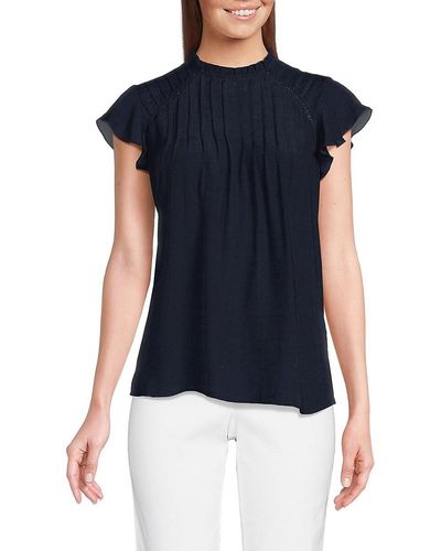 Nanette Lepore Solid Ruffle Pleated Top - Blue