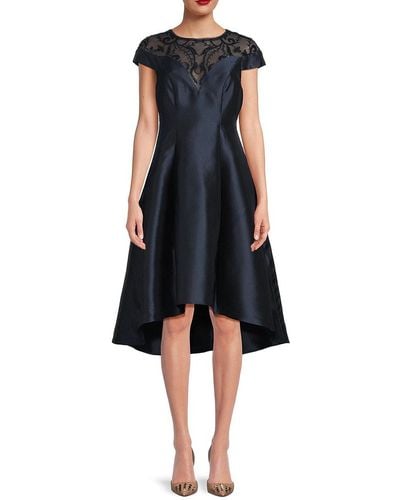 Adrianna Papell Mikado Lace Fit & Flare Dress - Blue