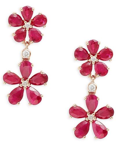 Effy 14K Rose, Rubies, & Diamond Flower Earrings - Pink