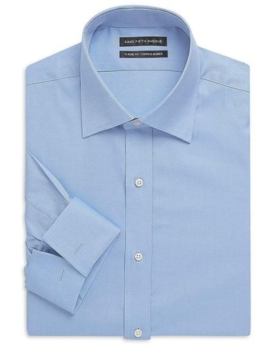 Saks Fifth Avenue Saks Fifth Avenue Solid Twill French Cuff Cotton Dress Shirt - Blue