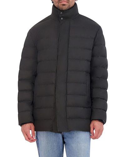 Cole Haan Quilted Flannel Down Jacket - Grey