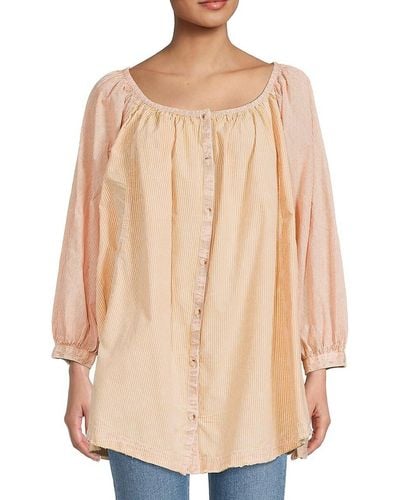 Free People Striped Oxford Swing Tunic - Natural