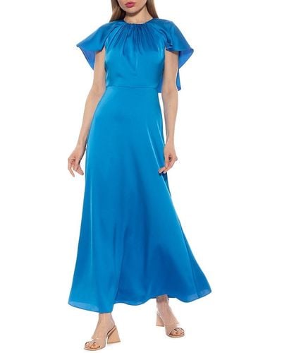 Alexia Admor Danica Crewneck Flutter Sleeve Cap Maxi Dress - Blue