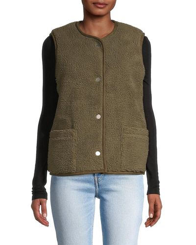 Jane Post Reversible Faux Shearling Snap Front Vest - Green