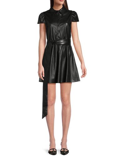Alice + Olivia Faux Leather Mini Dress - Black