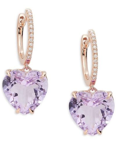 Effy 14k Rose Gold, Pink Amethyst & Diamond Drop Earrings