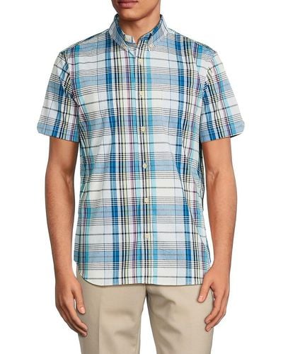 Ben Sherman Madras Plaid Oxford Sport Shirt - Blue