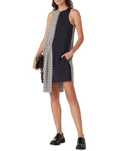 Tibi Sana Check Colorblock Dress - Black