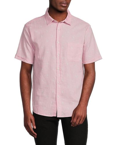 Saks Fifth Avenue 'Sailing Short Sleeve Linen Blend Button Down Shirt - Pink