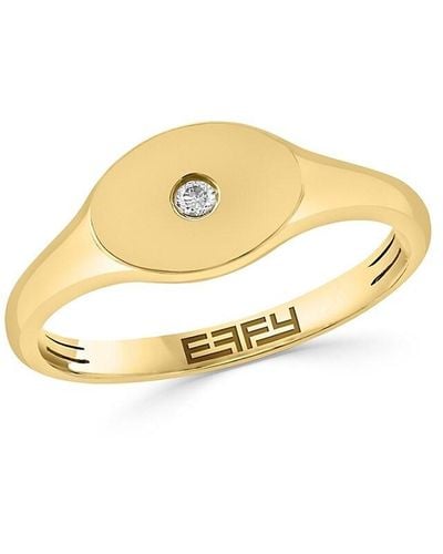 Effy 14k Yellow Gold & 0.02 Tcw Diamond Signet Ring - Metallic