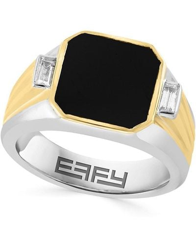 Effy 14k Yellow Gold, Sterling Silver, Onyx & White Topaz Signet Ring - Black