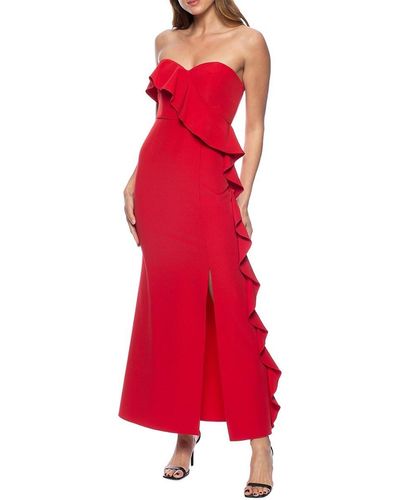 Marina Ruffle Slit Maxi Dress - Red